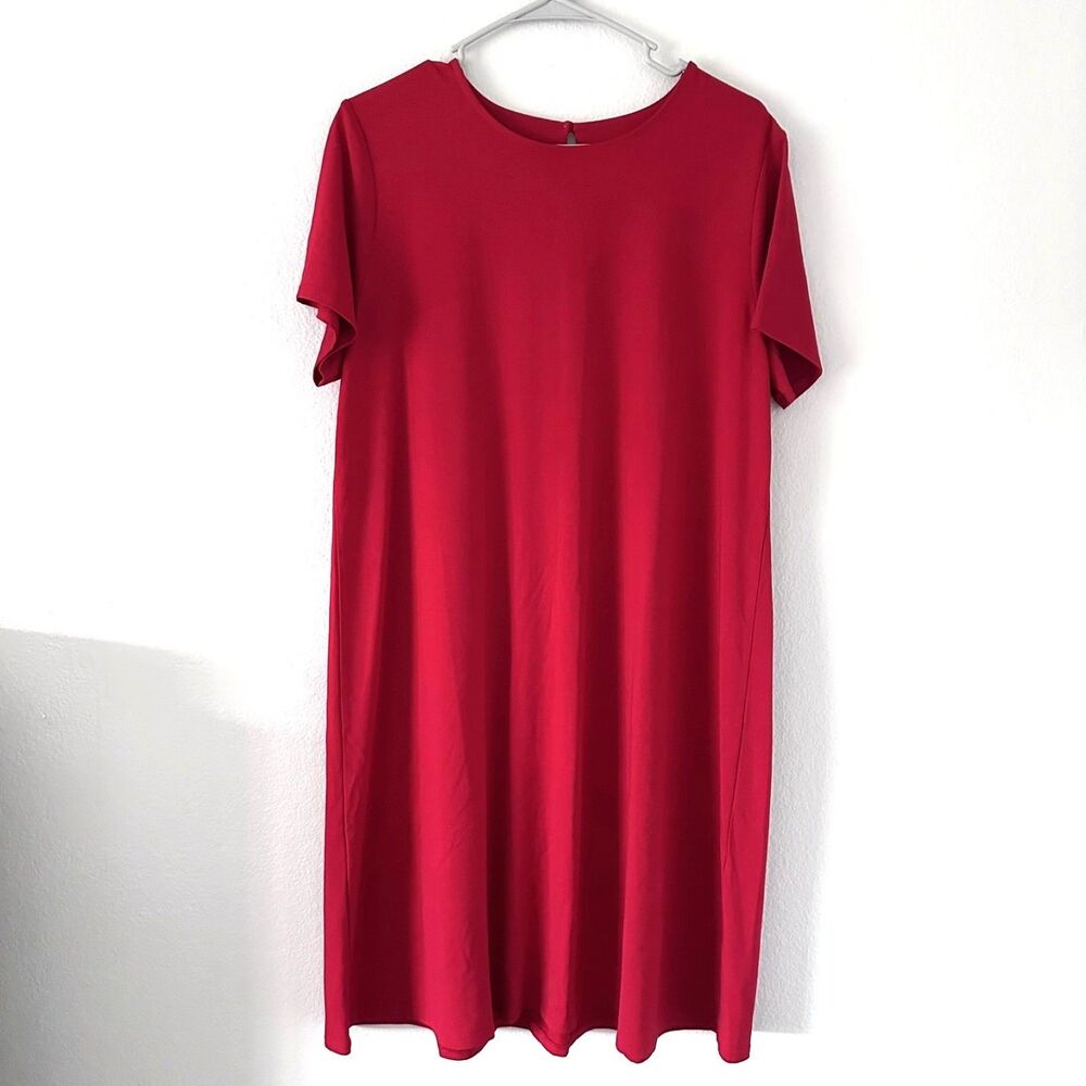 J Jill Womens Size( L )Wearever Collection T Shirt Dress Red Pleated Comfort
